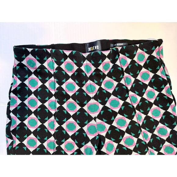 Maeve ANTHROPOLOGIE The Margot Kick Flare Crop Pants S Green Pink Geometric - Picture 4 of 9